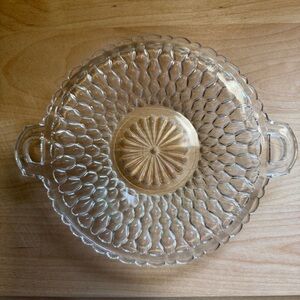 Vintage Retro Clear Glass Honeycomb Pattern Circle Dish Mid Century Home Decor